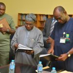 Prof. Godwin Akper with President Obasanjo at Faculty of Arts Library